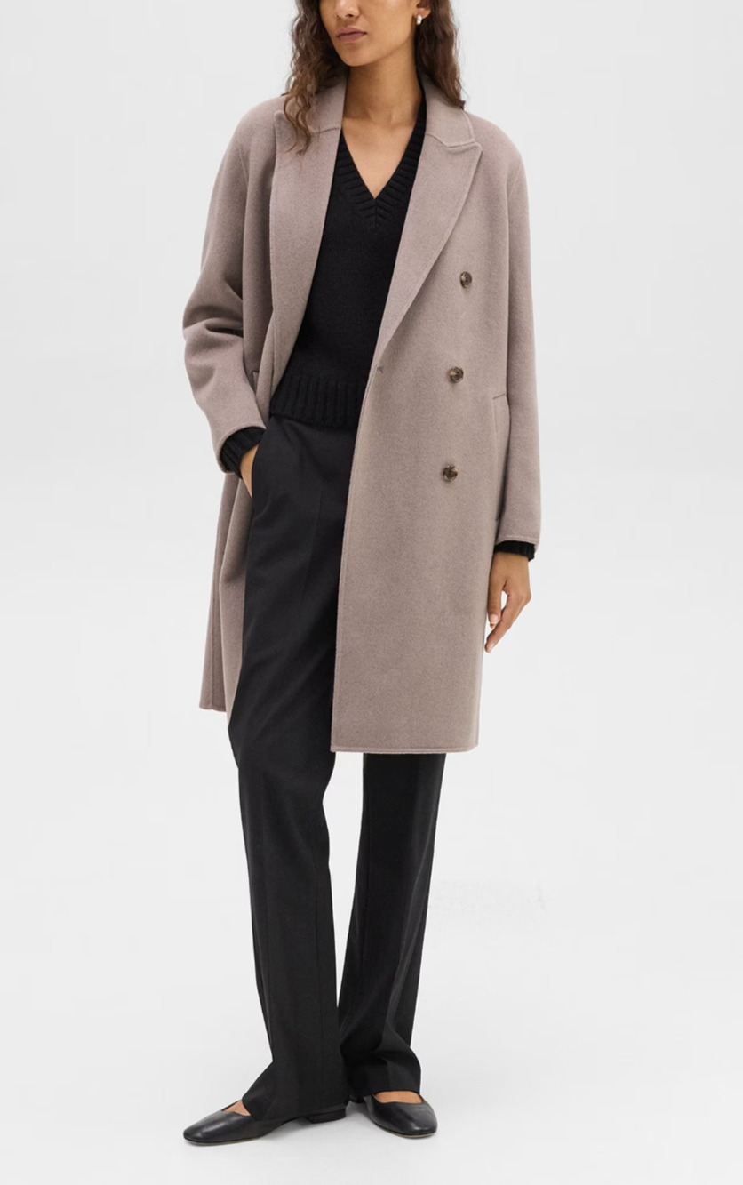 Theory City Coat Gray Wool Cashmere Blend Double Breasted P/TP A009161